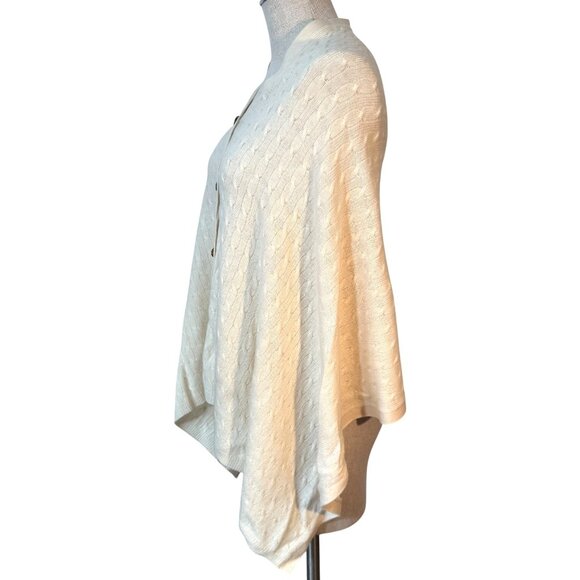 Orvis Womens Sweater Poncho Shawl Wool Cashmere Cream Cable Knit Button One Size - Picture 5 of 7